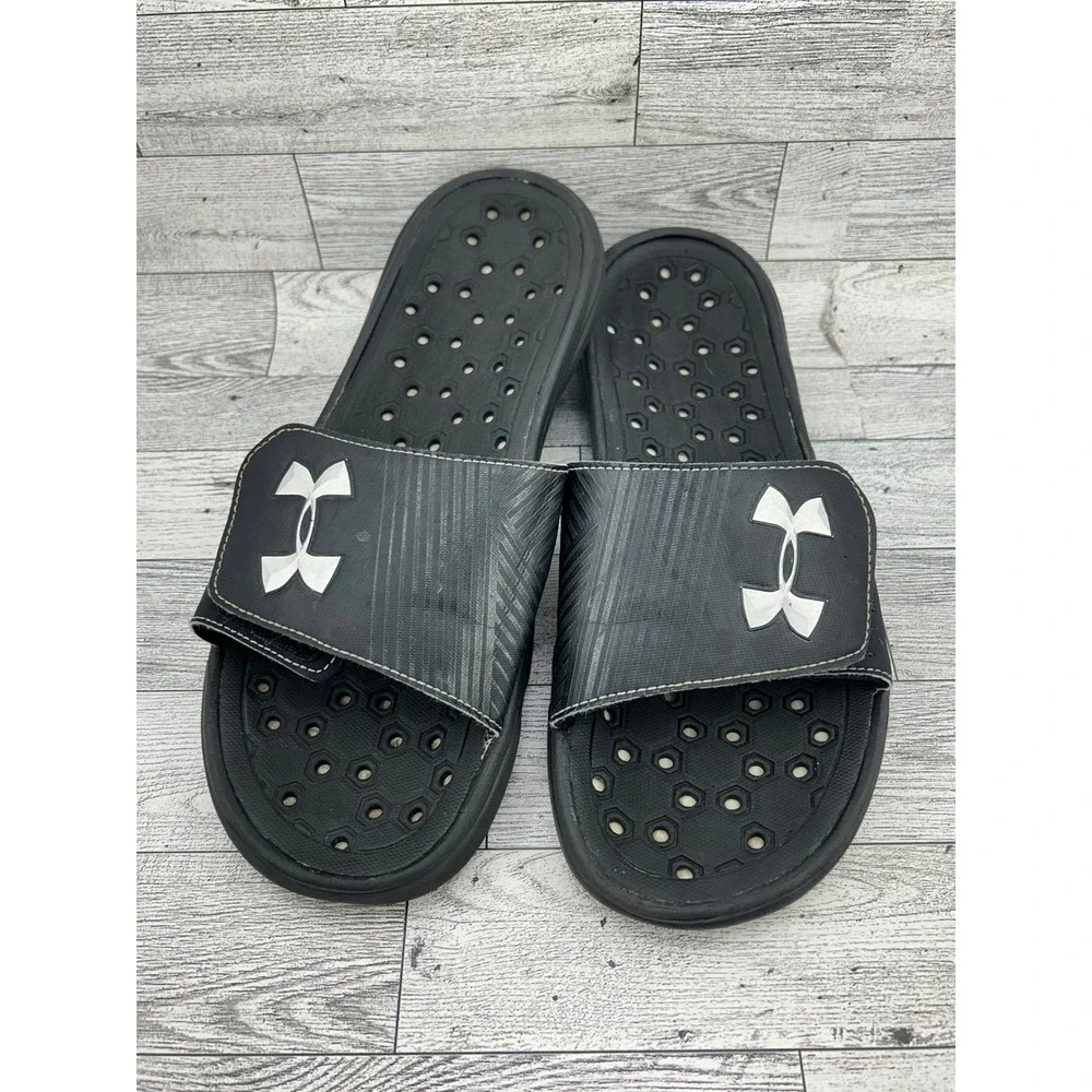 Under Armour Ignite V Mens Black White Slide Sandals 1248165-002 Size 9